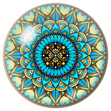 Cabochon en Verre Illustré Mandala Cœurs Bleu et Or 12 à 25mm pour la Création de Bijoux Fantaisie - DIY