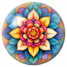 Cabochon en Verre Illustré Mandala Floral Bleu, Rose et Orange 12 à 25mm pour la Création de Bijoux Fantaisie - DIY