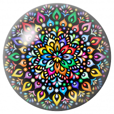 Cabochon en Verre Illustré Mandala Multicolore sur Fond Noir 12 à 25mm pour la Création de Bijoux Fantaisie - DIY