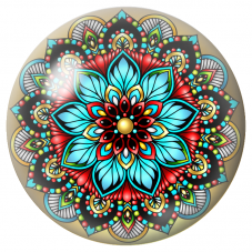 Cabochon en Verre Illustré Mandala Turquoise, Rouge et Or 12 à 25mm pour la Création de Bijoux Fantaisie - DIY