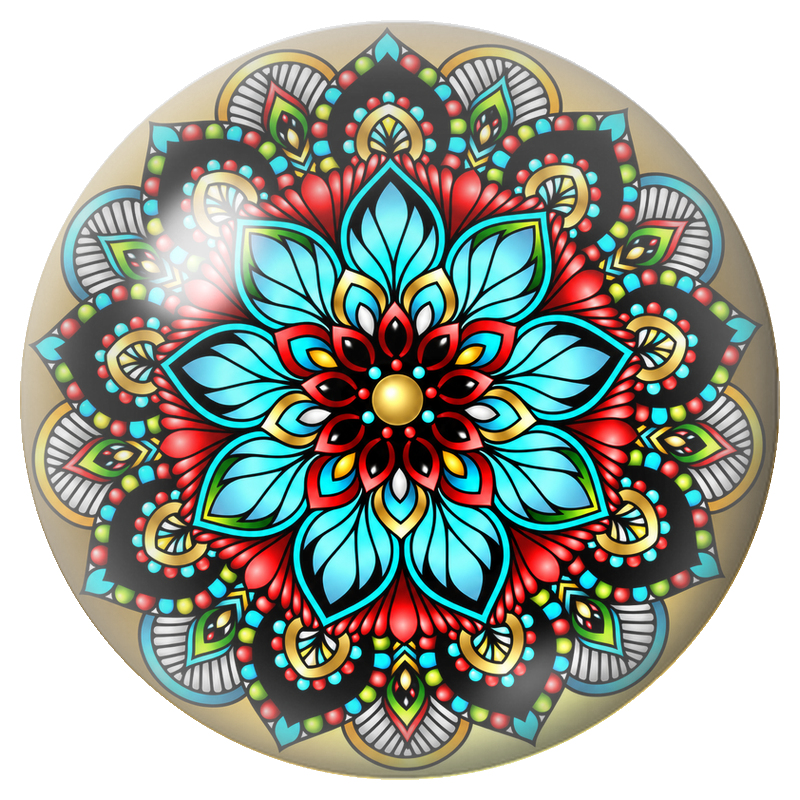 Cabochon en Verre Illustré Mandala Turquoise, Rouge et Or 12 à 25mm pour la Création de Bijoux Fantaisie - DIY