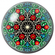 Cabochon en Verre Illustré Mandala Floral Rouge, Vert et Bleu 12 à 25mm pour la Création de Bijoux Fantaisie - DIY