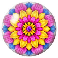 Cabochon en Verre Illustré Mandala Floral Rose, Jaune et Bleu 12 à 25mm pour la Création de Bijoux Fantaisie - DIY