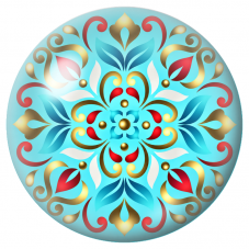 Cabochon en Verre Illustré Mandala Turquoise, Rouge et Doré 12 à 25mm pour la Création de Bijoux Fantaisie - DIY
