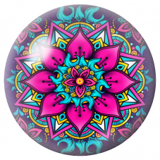 Cabochon en Verre Illustré Mandala Rose Fuchsia et Turquoise 12 à 25mm pour la Création de Bijoux Fantaisie - DIY