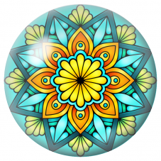 Cabochon en Verre Illustré Mandala Jaune, Orange et Turquoise 12 à 25mm pour la Création de Bijoux Fantaisie - DIY