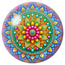 Cabochon en Verre Illustré Mandala Floral Rose, Vert et Bleu 12 à 25mm pour la Création de Bijoux Fantaisie - DIY