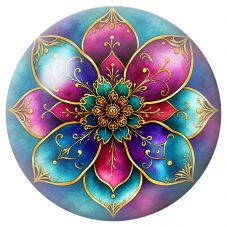 Cabochon en Verre Illustré Mandala Rose, Turquoise et Or 12 à 25mm pour la Création de Bijoux Fantaisie - DIY