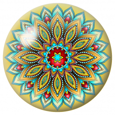 Cabochon en Verre Illustré Mandala Jaune, Rouge et Turquoise 12 à 25mm pour la Création de Bijoux Fantaisie - DIY