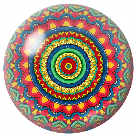 Cabochon en Verre Illustré Mandala Rouge, Jaune et Vert 12 à 25mm