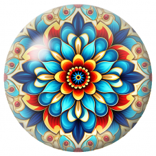 Cabochon en Verre Illustré Mandala Bleu, Rouge et Or 12 à 25mm pour la Création de Bijoux Fantaisie - DIY