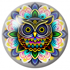 Cabochon en Verre Illustré Mandala Hibou Multicolore 12 à 25mm pour la Création de Bijoux Fantaisie - DIY
