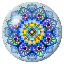 Cabochon en Verre Illustré Mandala Bleu, Violet et Jaune 12 à 25mm pour la Création de Bijoux Fantaisie - DIY