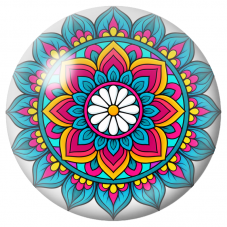Cabochon en Verre Illustré Mandala Floral Turquoise, Rose et Jaune 12 à 25mm pour la Création de Bijoux Fantaisie - DIY