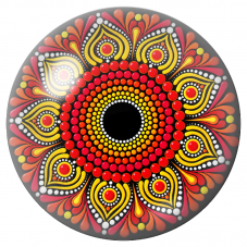 Cabochon en Verre Illustré Mandala de Perles Rouge et Jaune 12 à 25mm pour la Création de Bijoux Fantaisie - DIY