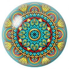 Cabochon en Verre Illustré Mandala Turquoise, Jaune et Rouge 12 à 25mm pour la Création de Bijoux Fantaisie - DIY