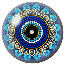 Cabochon en Verre Illustré Mandala de Perles Bleu et Or 12 à 25mm pour la Création de Bijoux Fantaisie - DIY