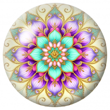 Cabochon en Verre Illustré Mandala Violet, Turquoise et Or 12 à 25mm pour la Création de Bijoux Fantaisie - DIY