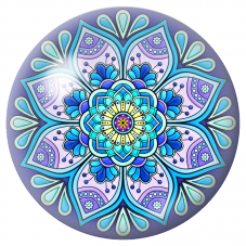 Cabochon en Verre Illustré Mandala Bleu, Lilas et Turquoise 12 à 25mm pour la Création de Bijoux Fantaisie - DIY