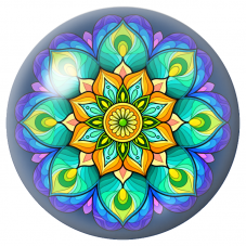 Cabochon en Verre Illustré Mandala Vert, Turquoise et Violet 12 à 25mm pour la Création de Bijoux Fantaisie - DIY