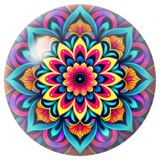 Cabochon en Verre Illustré Mandala Turquoise, Fuchsia et Jaune 12 à 25mm pour la Création de Bijoux Fantaisie - DIY