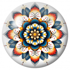 Cabochon en Verre Illustré Mandala Floral Bleu, Orange et Blanc 12 à 25mm pour la Création de Bijoux Fantaisie - DIY