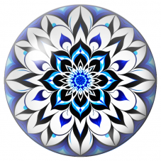 Cabochon en Verre Illustré Mandala Bleu, Noir et Blanc 12 à 25mm pour la Création de Bijoux Fantaisie - DIY