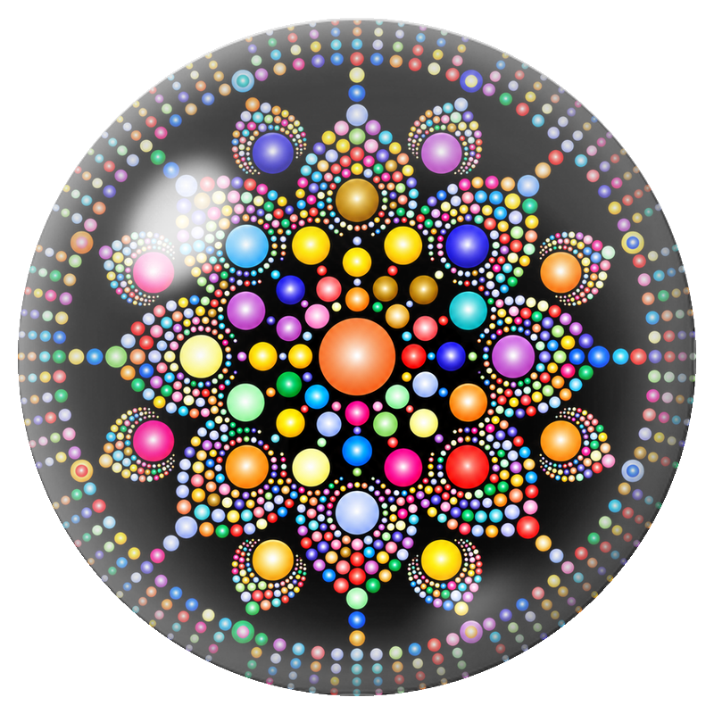 Cabochon en Verre Illustré Mandala de Perles Multicolore sur Noir 12 à 25mm pour la Création de Bijoux Fantaisie - DIY