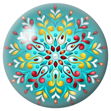 Cabochon en Verre Illustré Mandala Turquoise, Rouge et Jaune 12 à 25mm pour la Création de Bijoux Fantaisie - DIY