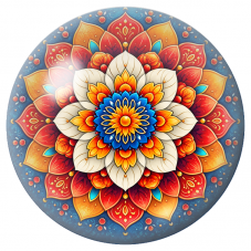 Cabochon en Verre Illustré Mandala Floral Bleu, Rouge et Orange 12 à 25mm pour la Création de Bijoux Fantaisie - DIY