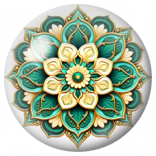 Cabochon en Verre Illustré Mandala Vert Émeraude et Or 12 à 25mm pour la Création de Bijoux Fantaisie - DIY