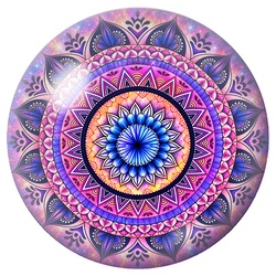 Cabochon en Verre Illustré Mandala Bleu, Rose et Violet 12 à 25mm pour la Création de Bijoux Fantaisie - DIY
