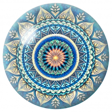 Cabochon en Verre Illustré Mandala Turquoise, Bleu et Crème 12 à 25mm pour la Création de Bijoux Fantaisie - DIY