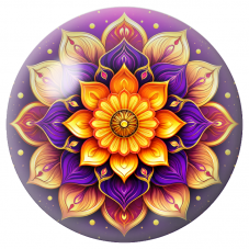 Cabochon en Verre Illustré Mandala Orange, Violet et Or 12 à 25mm pour la Création de Bijoux Fantaisie - DIY