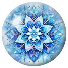 Cabochon en Verre Illustré Mandala Bleu Hivernal 12 à 25mm pour la Création de Bijoux Fantaisie - DIY