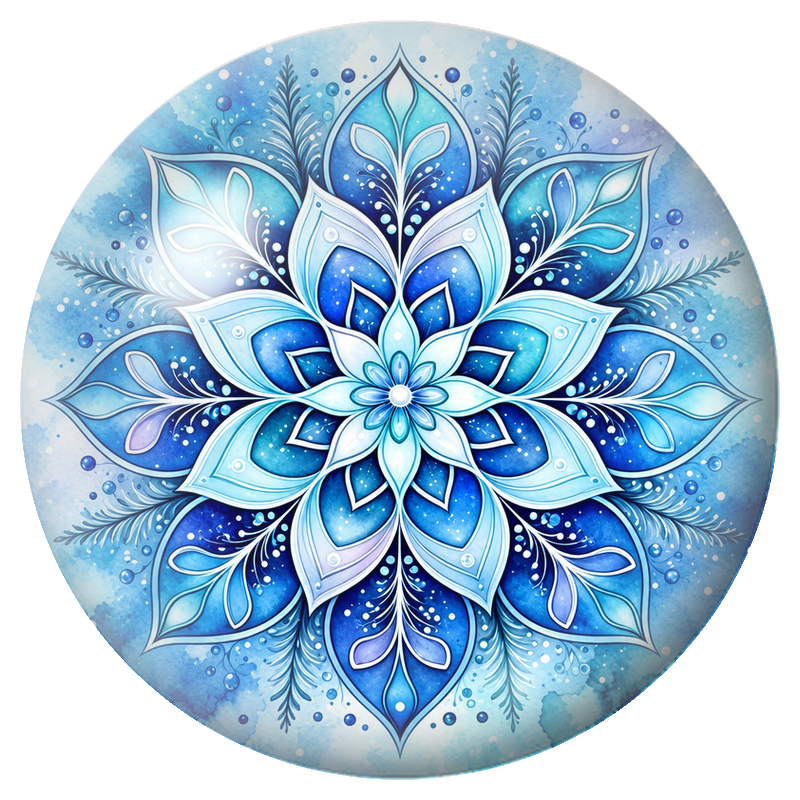 Cabochon en Verre Illustré Mandala Bleu Hivernal 12 à 25mm pour la Création de Bijoux Fantaisie - DIY