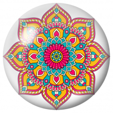Cabochon en Verre Illustré Mandala Turquoise, Jaune et Rose 12 à 25mm pour la Création de Bijoux Fantaisie - DIY