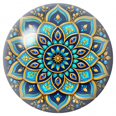 Cabochon en Verre Illustré Mandala Bleu, Turquoise et Or 12 à 25mm pour la Création de Bijoux Fantaisie - DIY