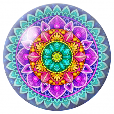 Cabochon en Verre Illustré Mandala Turquoise, Rose et Jaune 12 à 25mm pour la Création de Bijoux Fantaisie - DIY