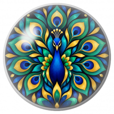 Cabochon en Verre Illustré Mandala Paon Bleu, Vert et Or 12 à 25mm pour la Création de Bijoux Fantaisie - DIY