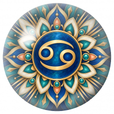 Cabochon en Verre Illustré Mandala Signe Astrologique Cancer Bleu et Or 12 à 25mm pour la Création de Bijoux Fantaisie - DIY