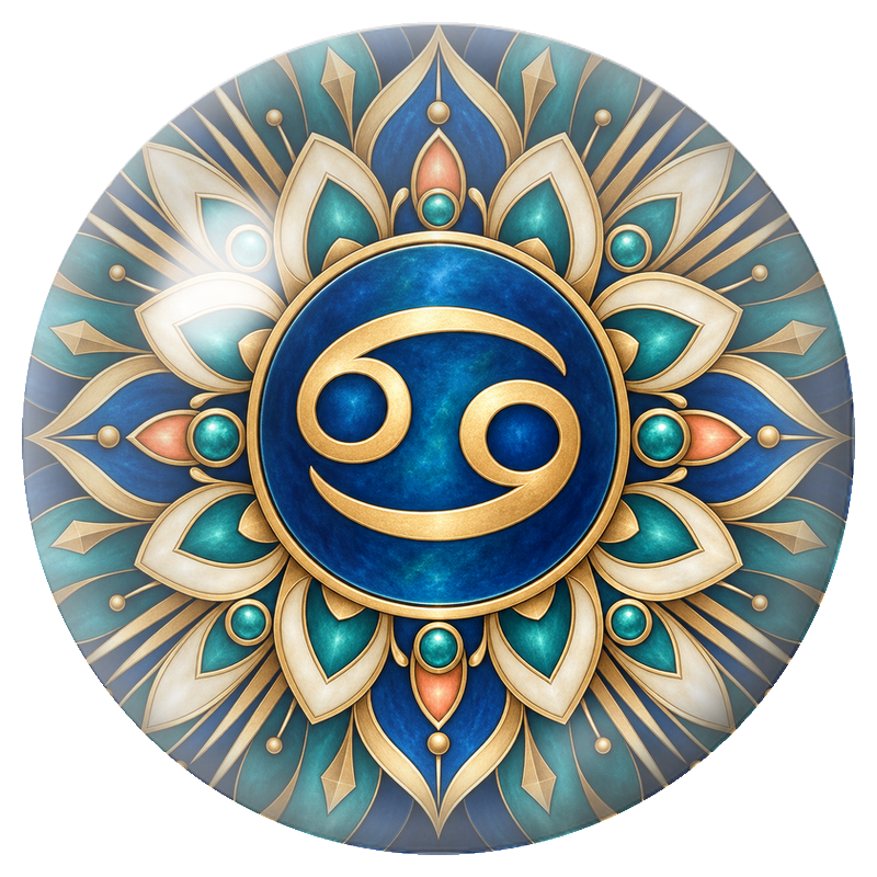 Cabochon en Verre Illustré Mandala Signe Astrologique Cancer Bleu et Or 12 à 25mm pour la Création de Bijoux Fantaisie - DIY
