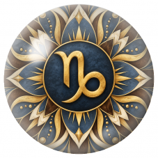 Cabochon en Verre Illustré Mandala Signe Astrologique Capricorne Bleu et Or 12 à 25mm pour la Création de Bijoux Fantaisie - DIY