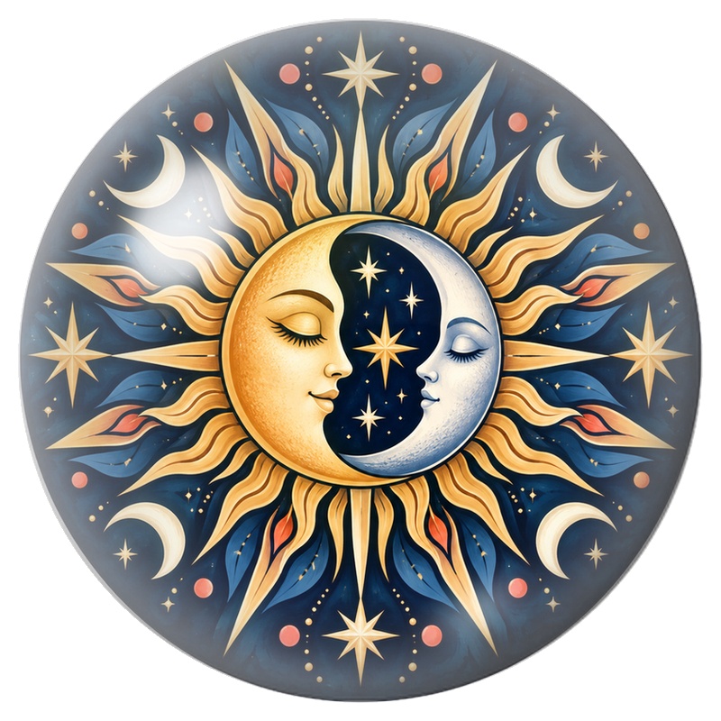 Cabochon en Verre Illustré Mandala Soleil et Lune 12 à 25mm pour la Création de Bijoux Fantaisie - DIY