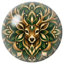 Cabochon en Verre Illustré Mandala Cerf Vert et Or 12 à 25mm pour la Création de Bijoux Fantaisie - DIY