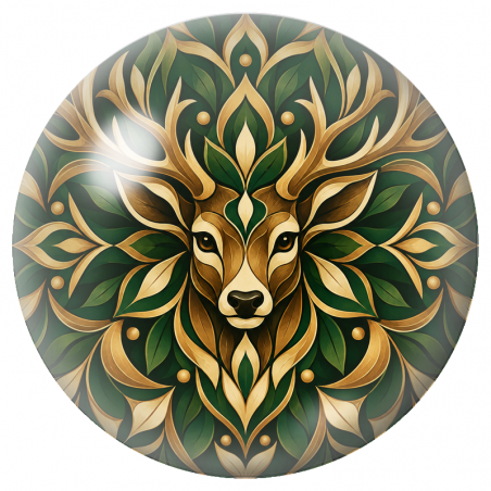 Cabochon en Verre Illustré Mandala Cerf Vert et Or 12 à 25mm