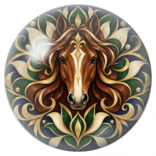 Cabochon en Verre Illustré Mandala Cheval Brun, Vert et Or 12 à 25mm pour la Création de Bijoux Fantaisie - DIY