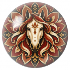 Cabochon en Verre Illustré Mandala Cheval Rouge et Or 12 à 25mm pour la Création de Bijoux Fantaisie - DIY