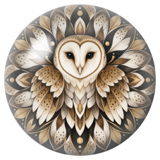 Cabochon en Verre Illustré Mandala Chouette Effraie Noir, Blanc et Or 12 à 25mm pour la Création de Bijoux Fantaisie - DIY