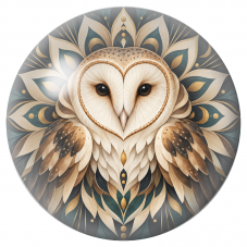 Cabochon en Verre Illustré Mandala Chouette Effraie Sable et Or 12 à 25mm pour la Création de Bijoux Fantaisie - DIY
